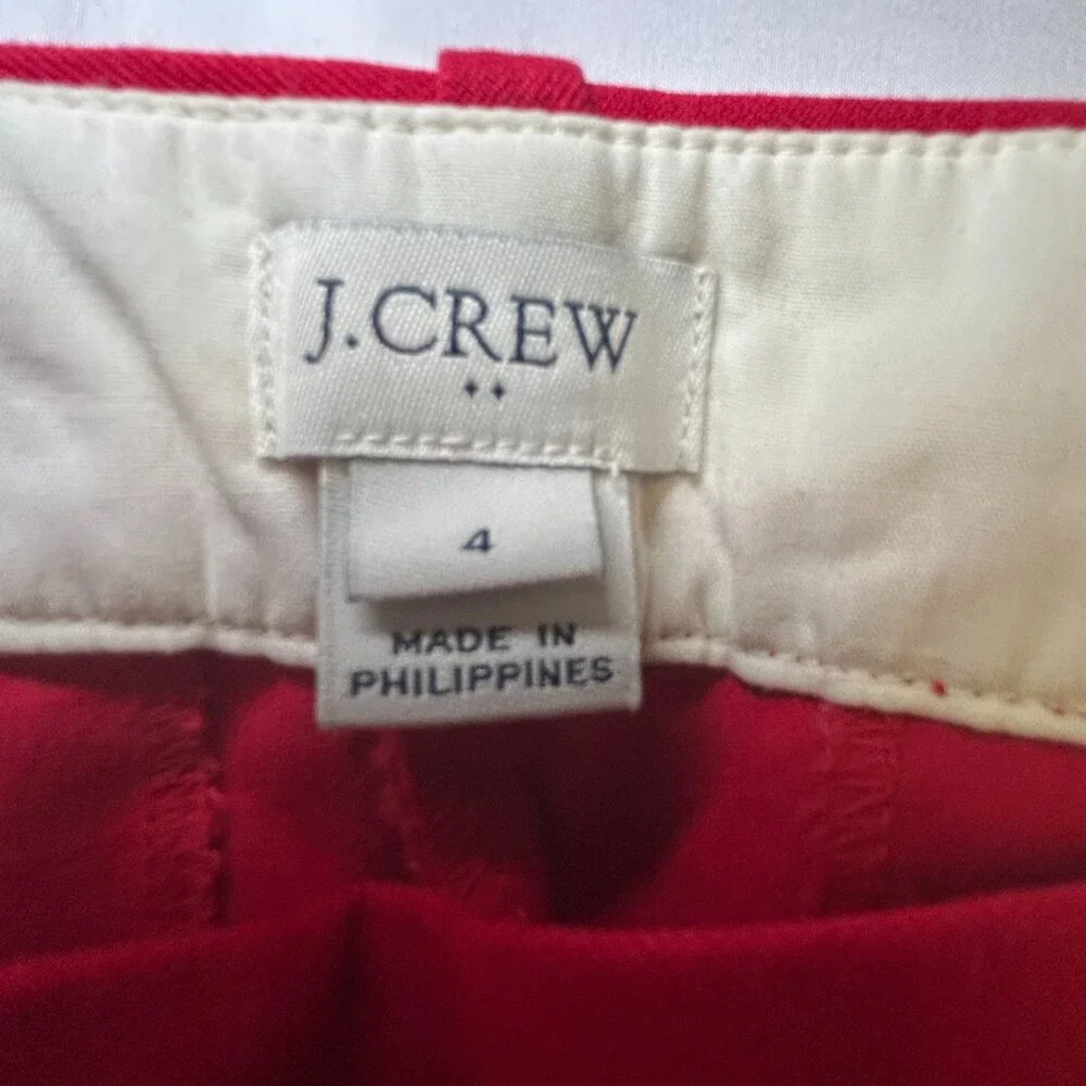 J.Crew Winnie Pants Cropped Scalloped Hem Side Zip Closure‎ Stretch Fabric Red 4